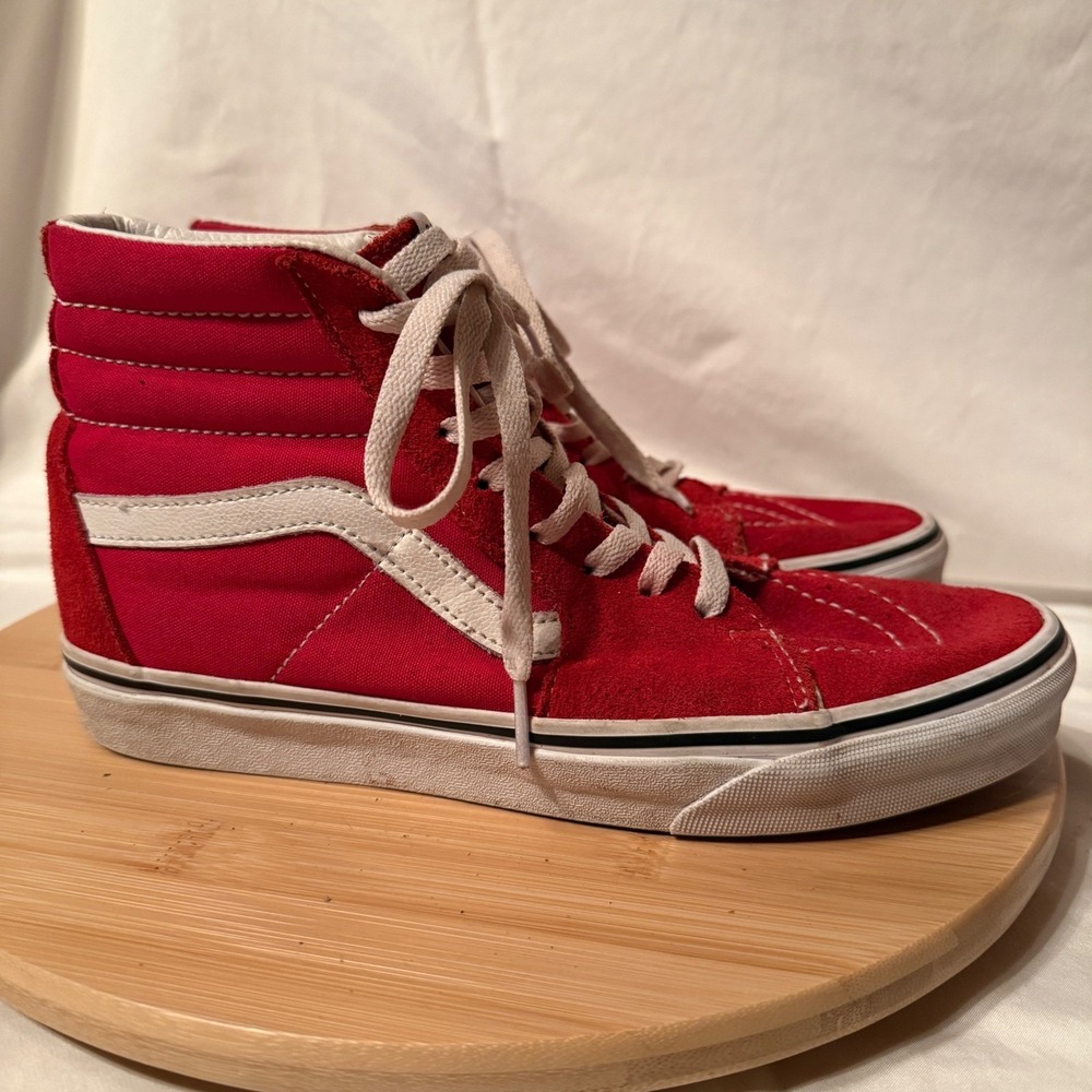 Vans Sk8-Hi Red White Suede Canvas High Top Skate Shoes Mens 8 Womens 9.5 721356 - Picture 3 of 8